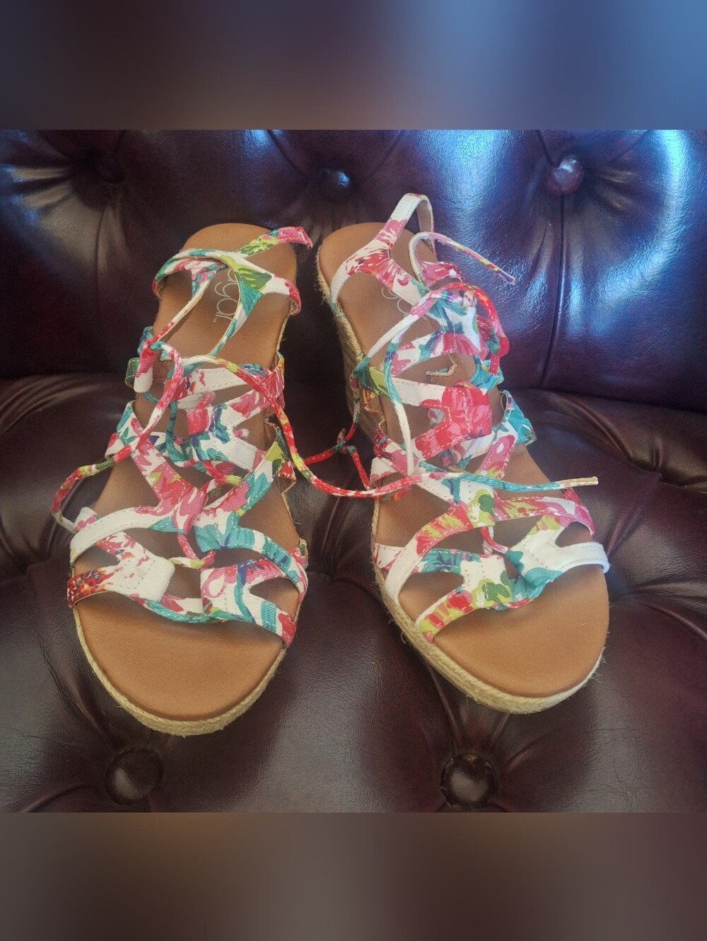 Sugar Floral Multicolor Lace-Up Espadrille Wedge Sandals